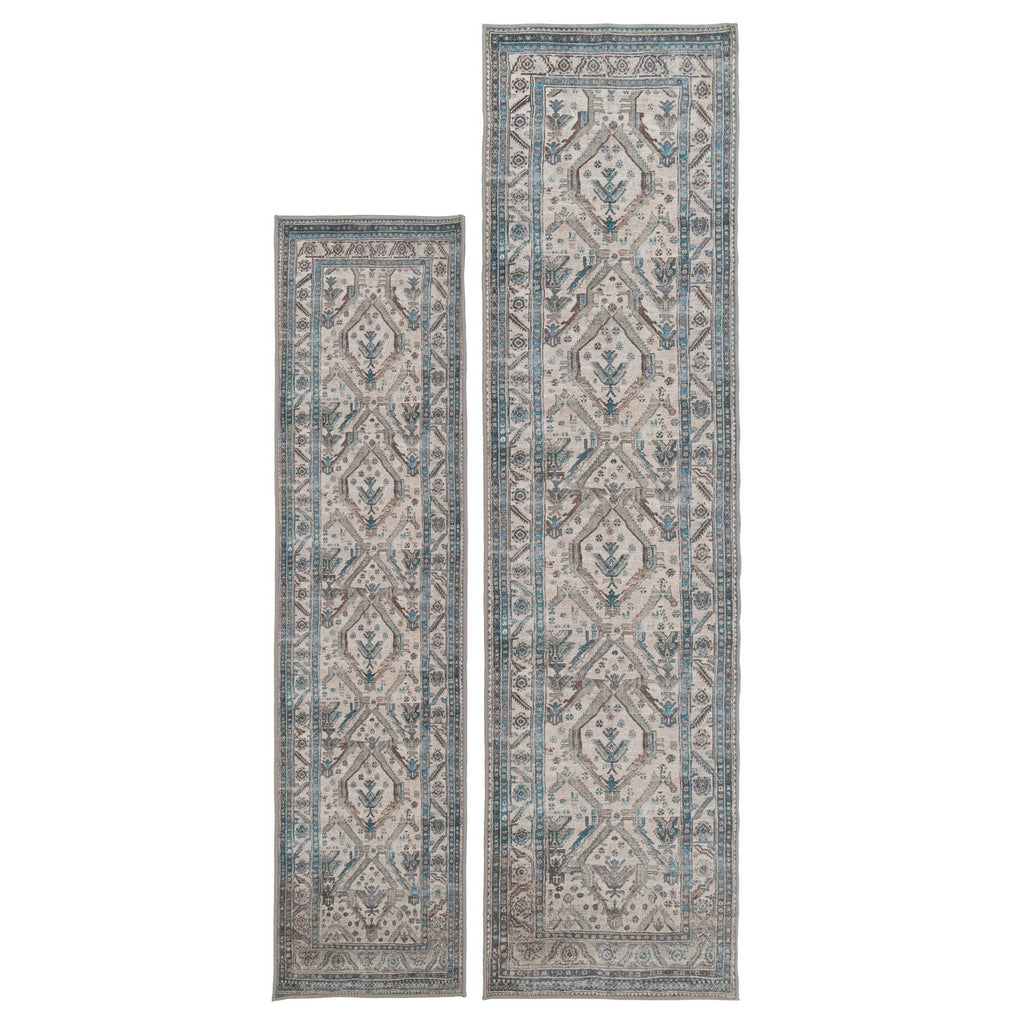 Vintage Greige Teal Washable Runner - Saxe