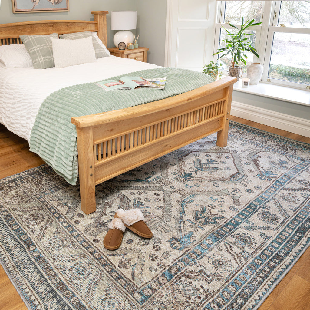 Vintage Greige Teal Washable Rug - Saxe