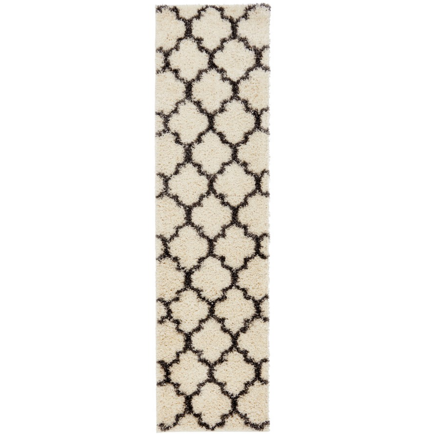 Cream Moroccan Trellis Shaggy Runner Rug