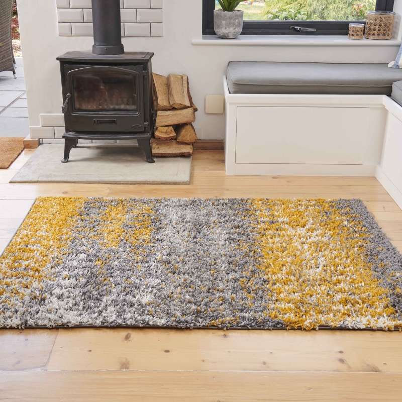 Ochre Distressed Textured Shaggy Rug