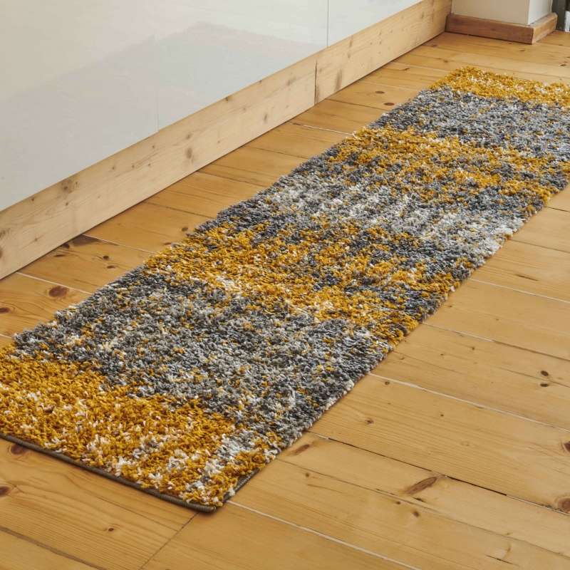 Ochre Distressed Textured Shaggy Rug