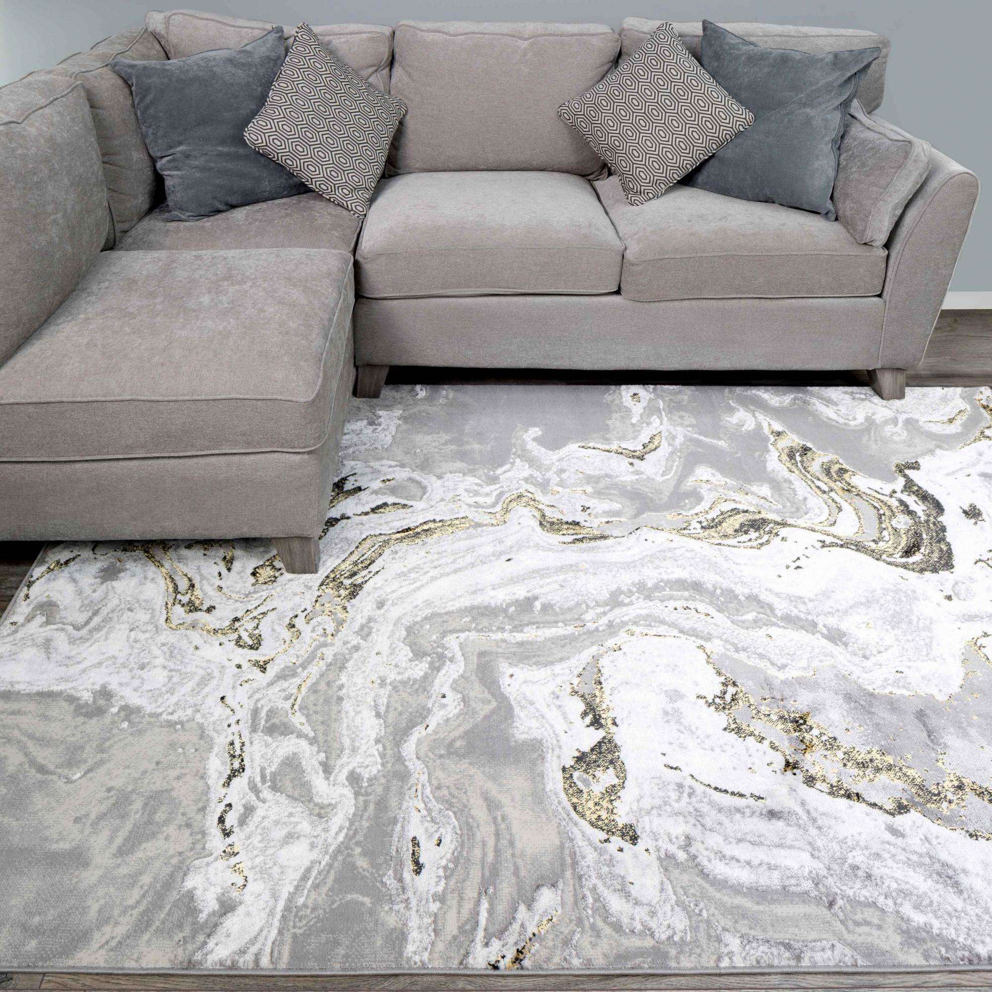 Gold Abstract Marble Pattern Hall Runner Rugs