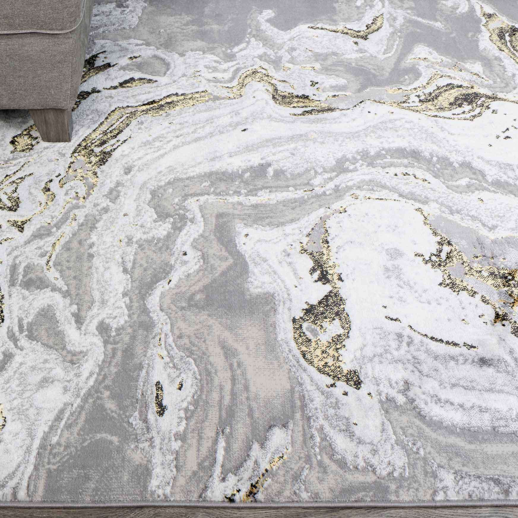 Gold Abstract Marble Pattern Hall Runner Rugs