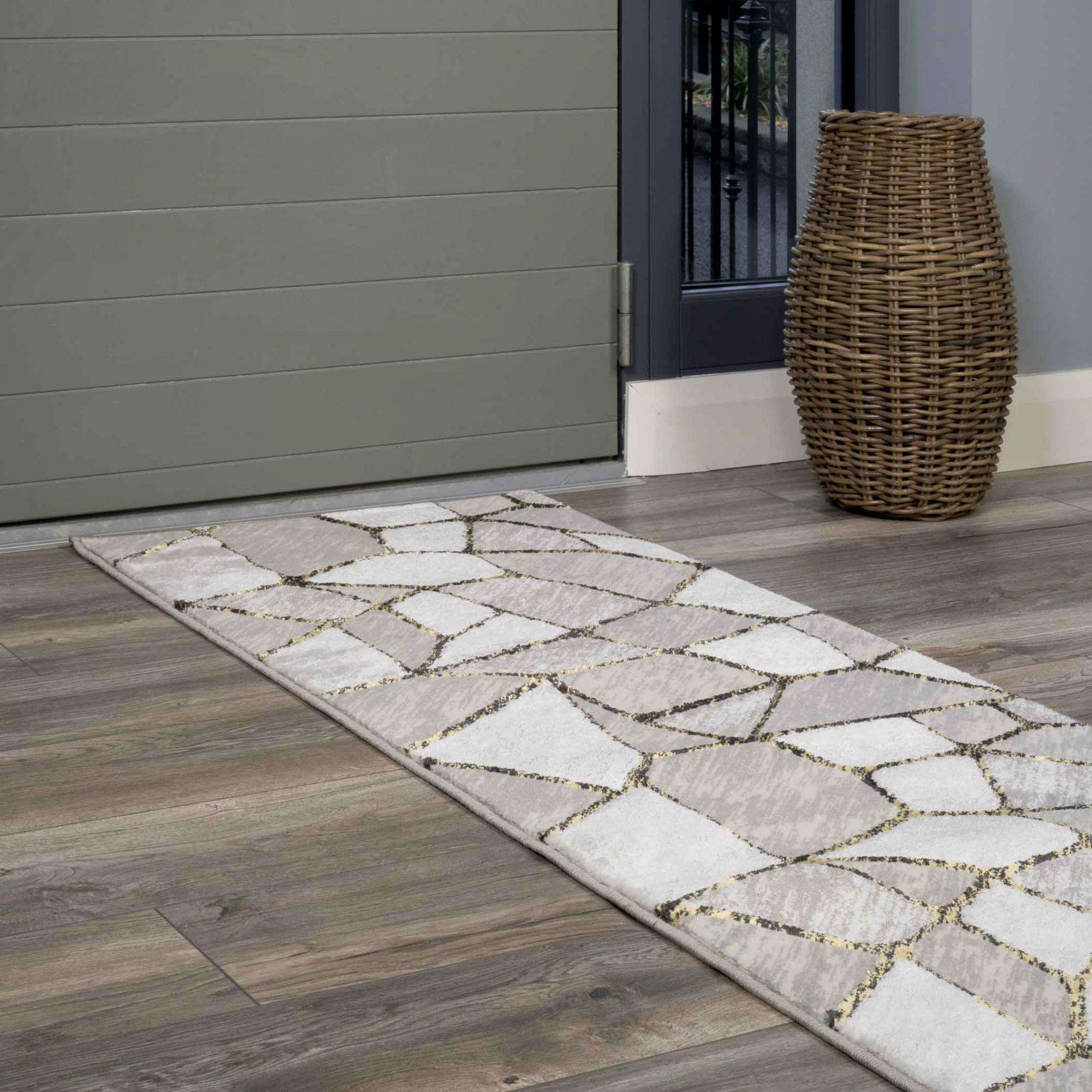 Modern Gold Abstract Mosaic Hall Runner Rugs