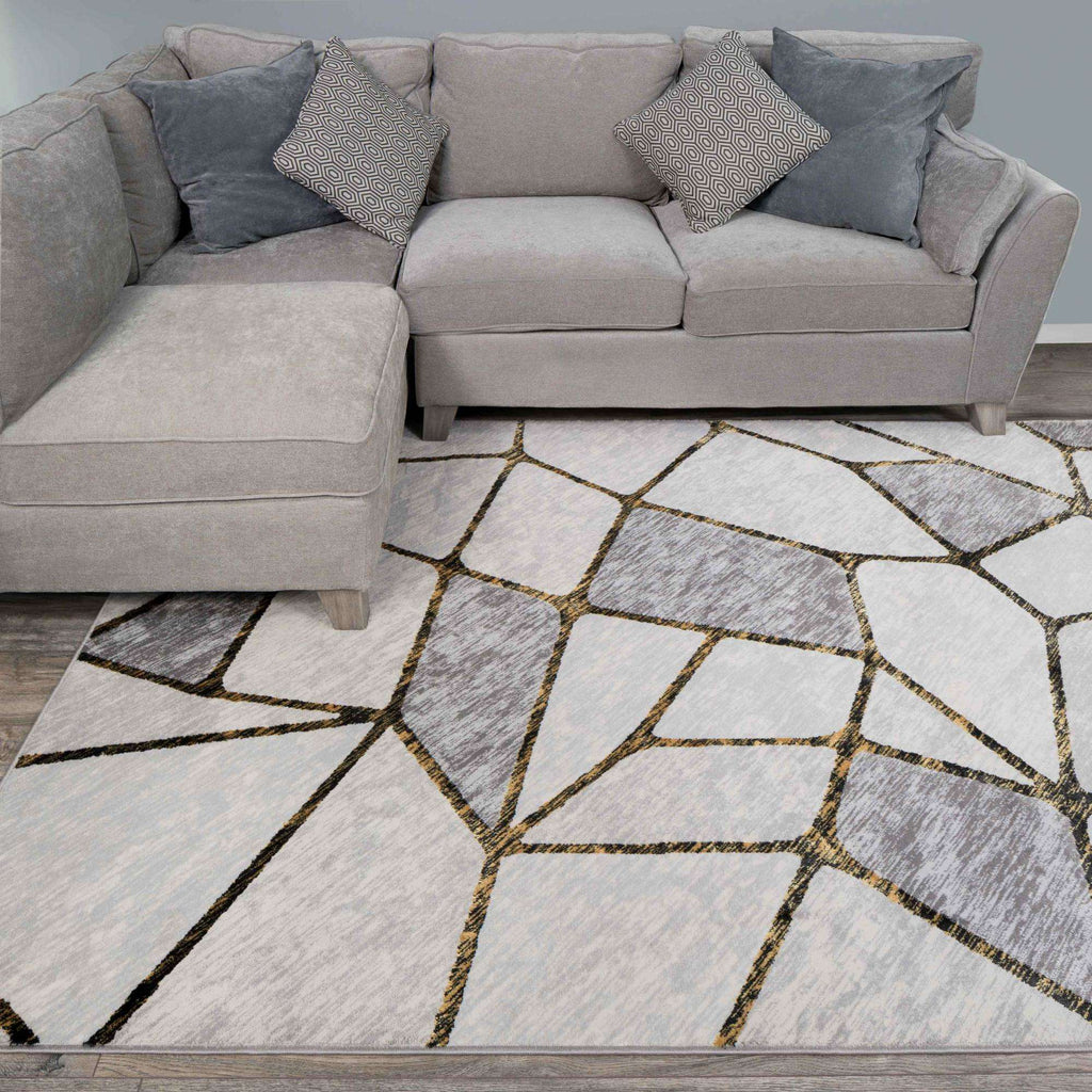 Modern Gold Abstract Mosaic Hall Runner Rugs