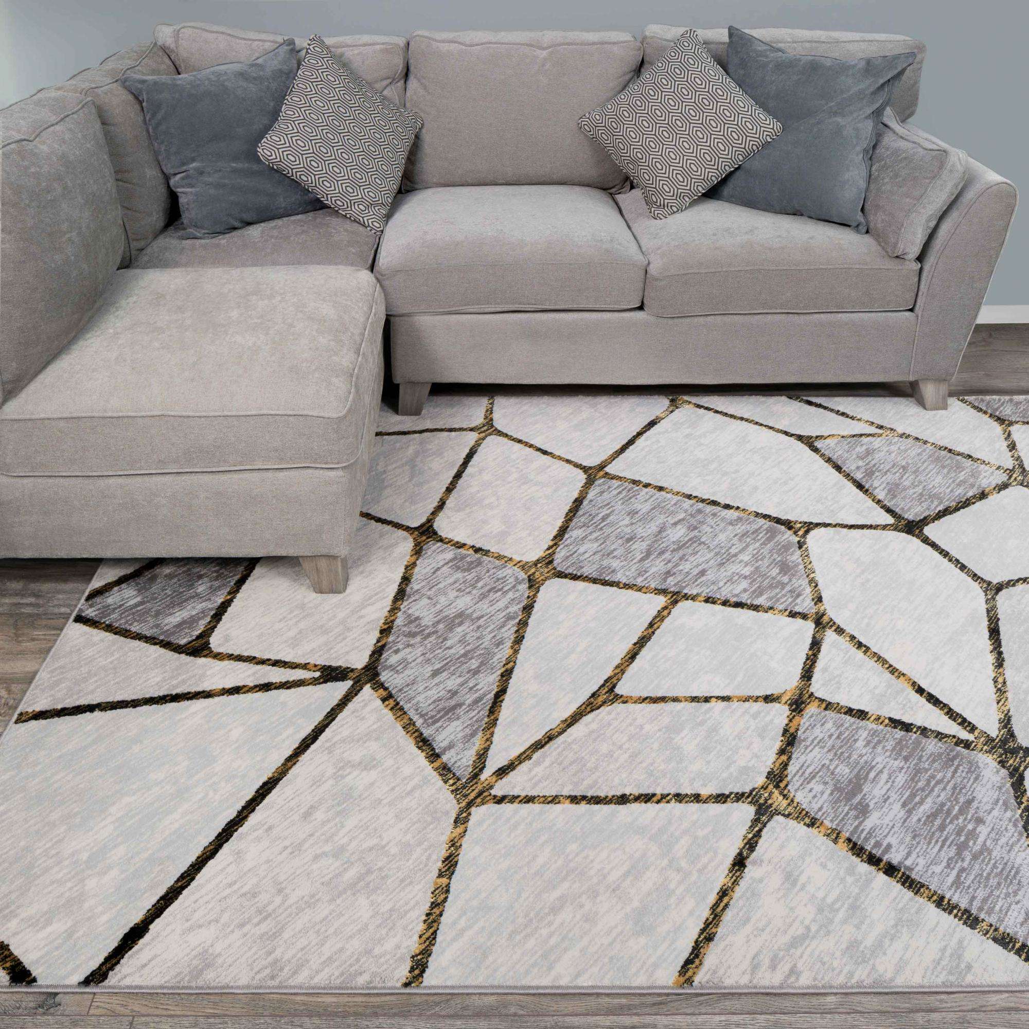 Modern Gold Abstract Mosaic Hall Runner Rugs