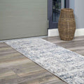 Modern Abstract Distressed Hall Runner Rugs Blue Grey