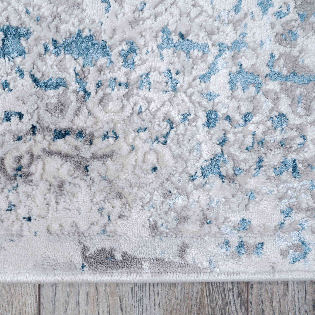 Modern Abstract Distressed Hall Runner Rugs Blue Grey