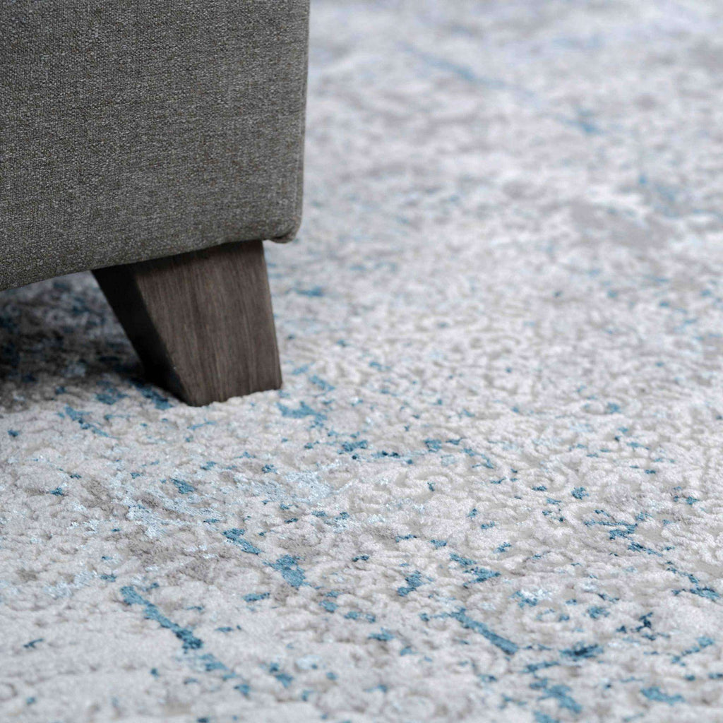 Modern Abstract Distressed Hall Runner Rugs Blue Grey