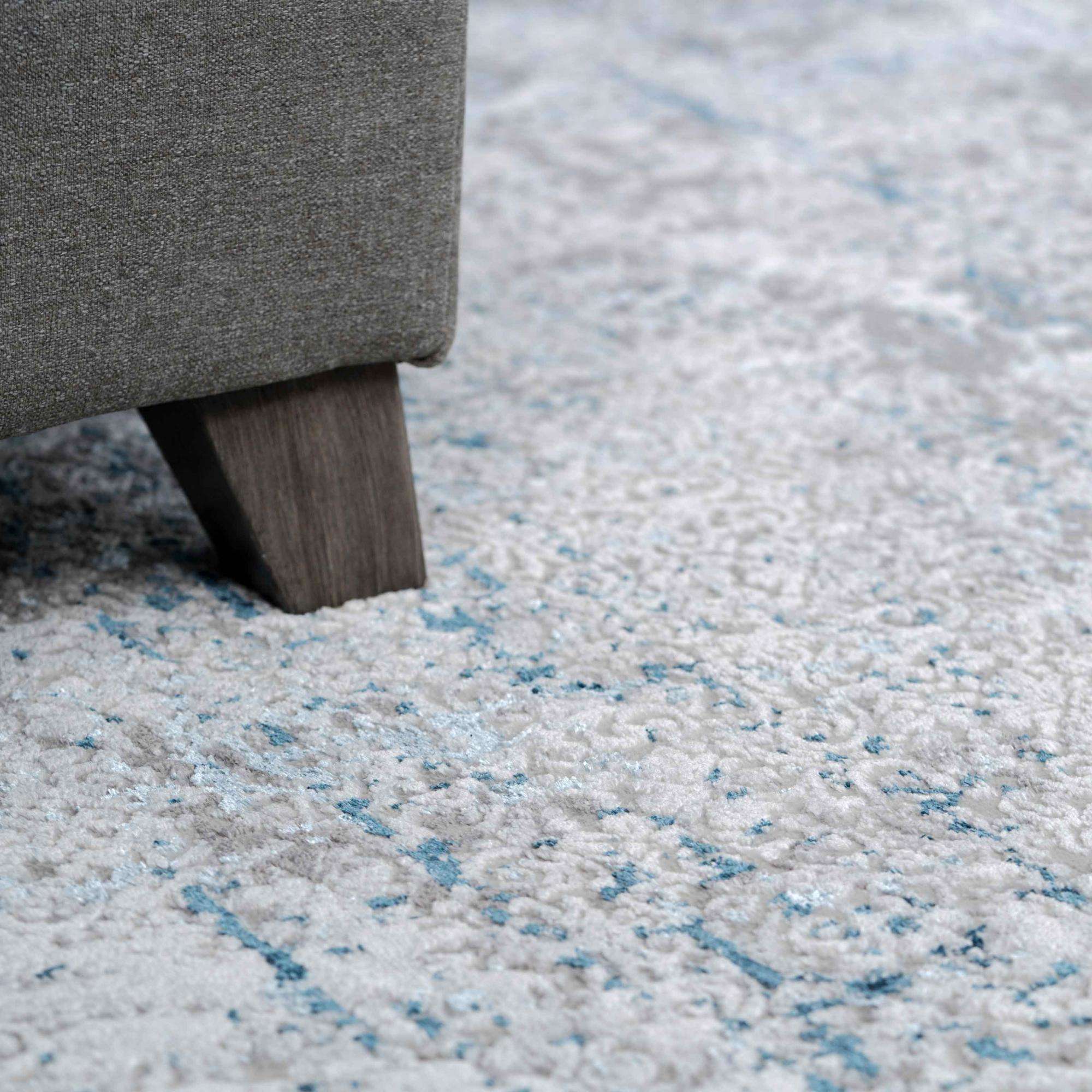 Modern Abstract Distressed Hall Runner Rugs Blue Grey