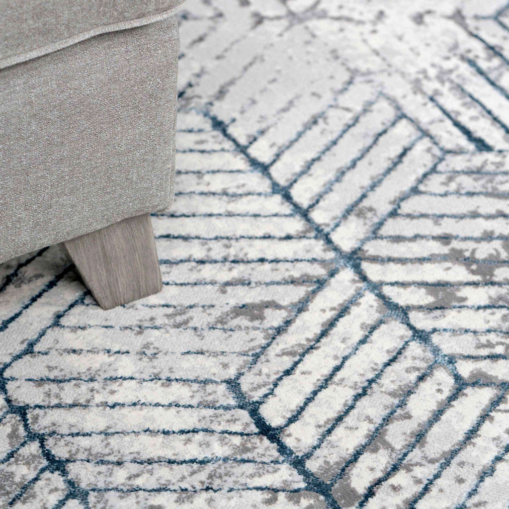 Modern Blue Abstract Geometric Hall Runner Rugs