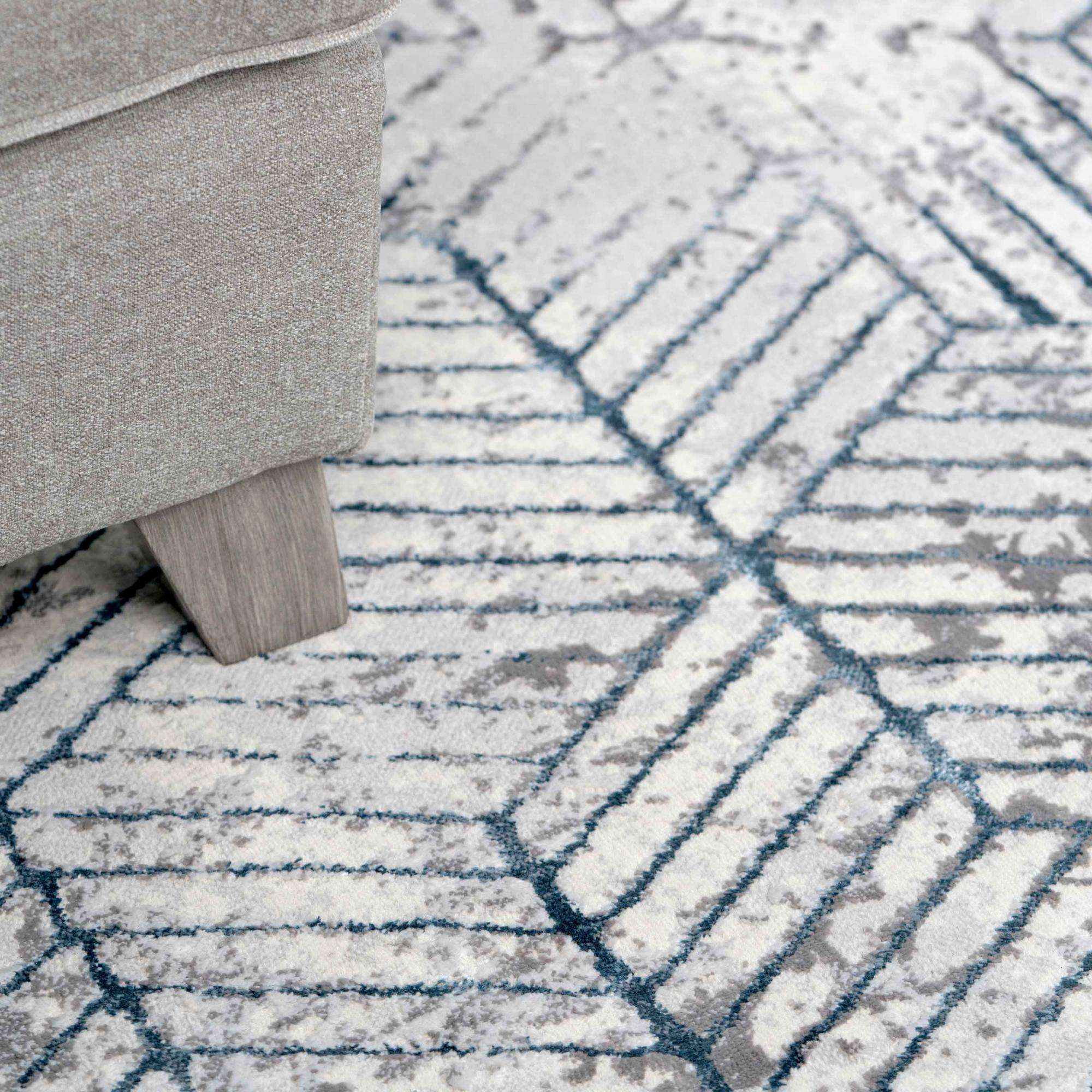 Modern Blue Abstract Geometric Hall Runner Rugs