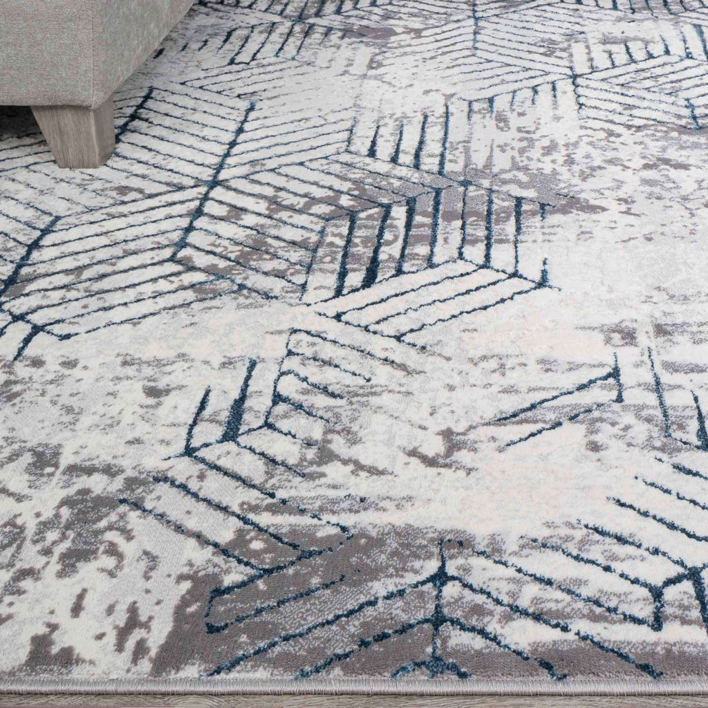 Modern Blue Abstract Geometric Hall Runner Rugs