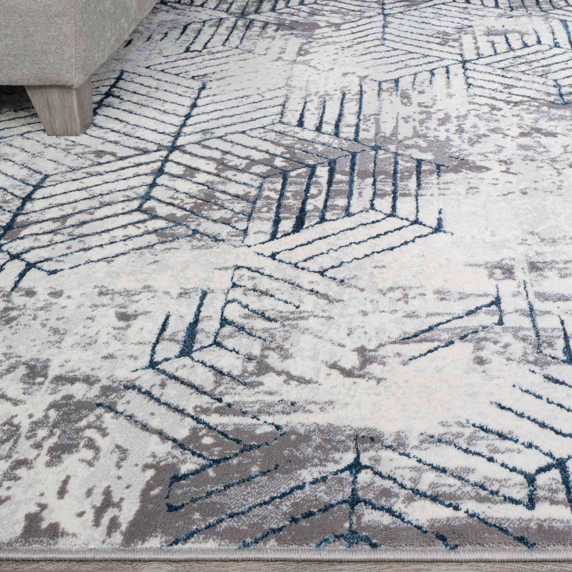 Modern Blue Abstract Geometric Hall Runner Rugs