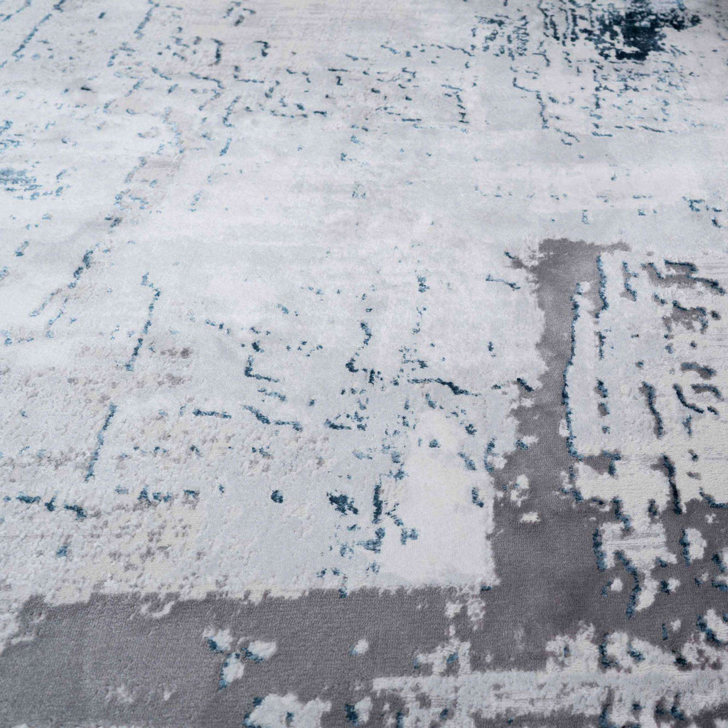 Modern Blue Abstract Distressed Hall Runner Rugs
