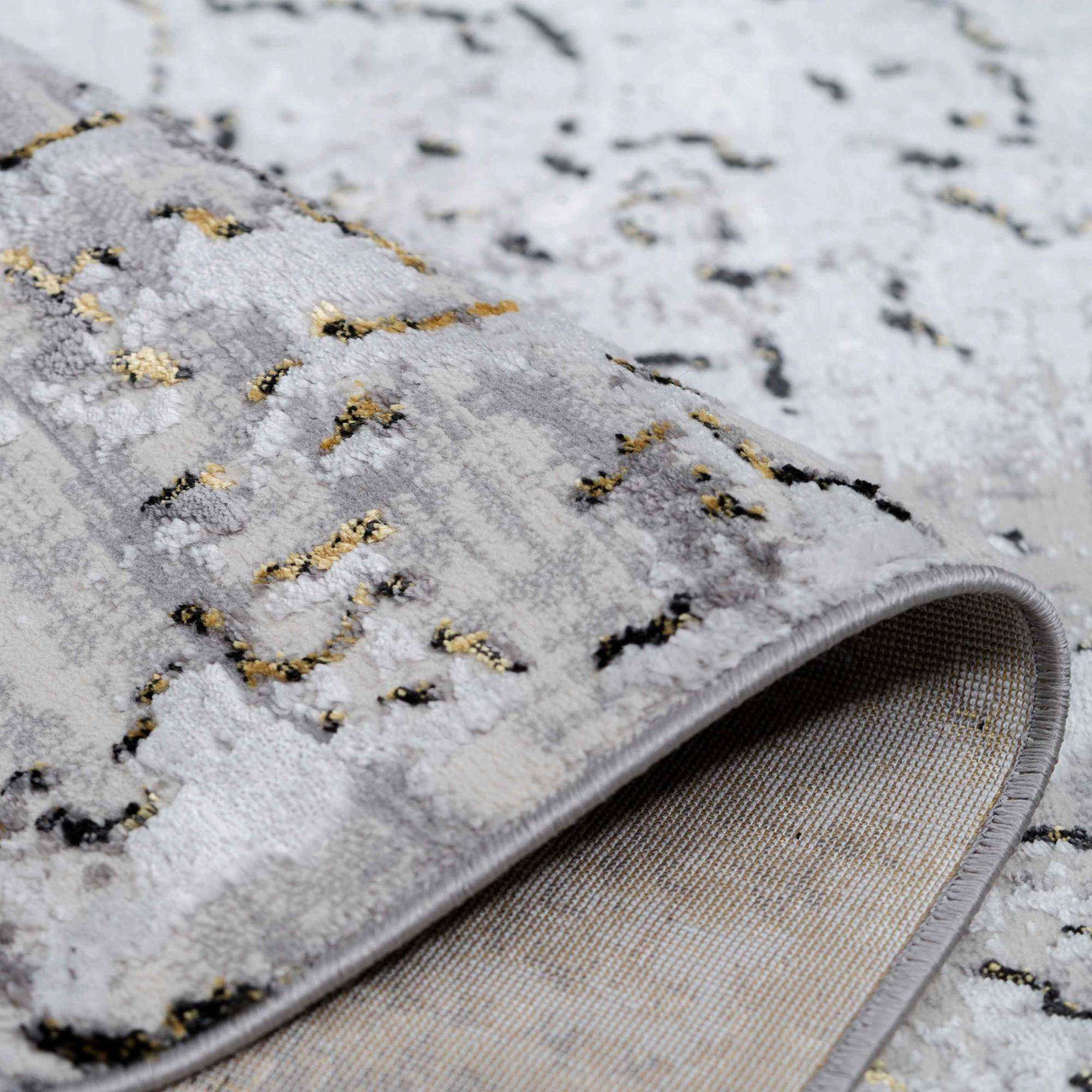 Modern Gold Abstract Distressed Hall Runner Rugs