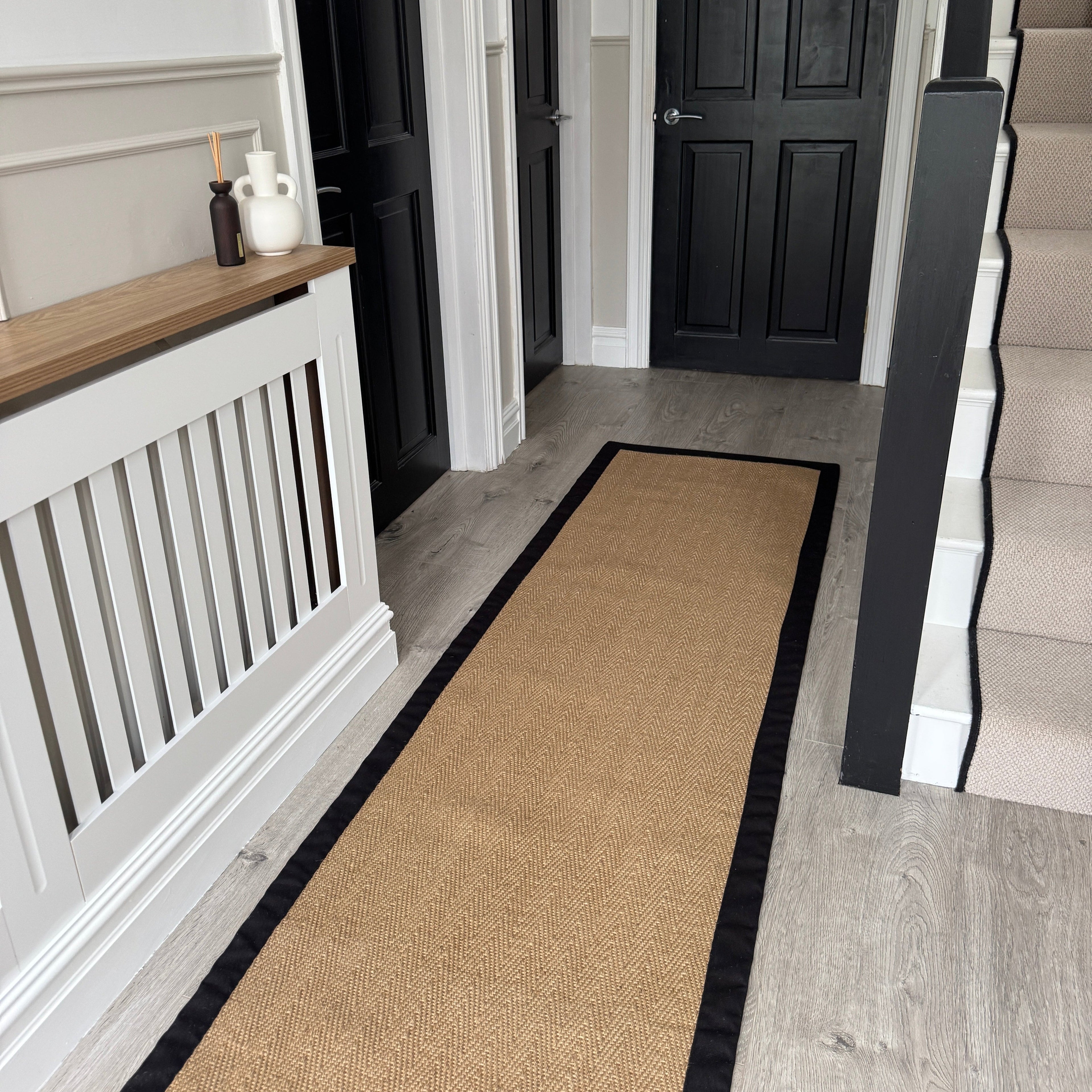 Black Border Jute Runner Rug - Juliette Black