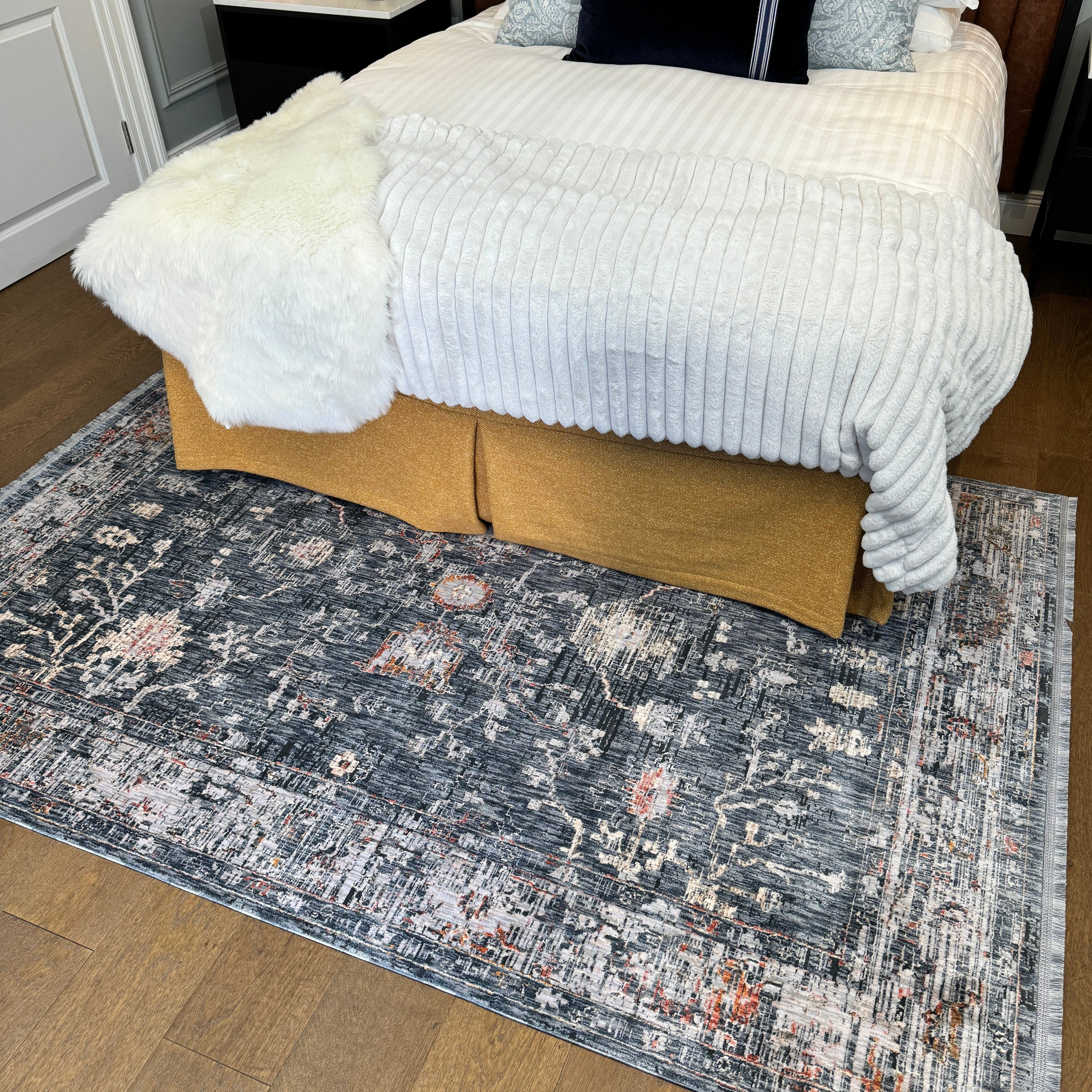 Blue Floral Tapestry Area Rug - Shira