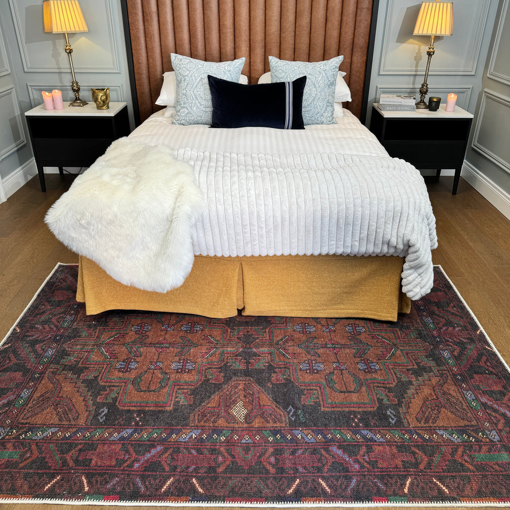 Flatwoven Washable Brown Distressed Boho Rug- Caris