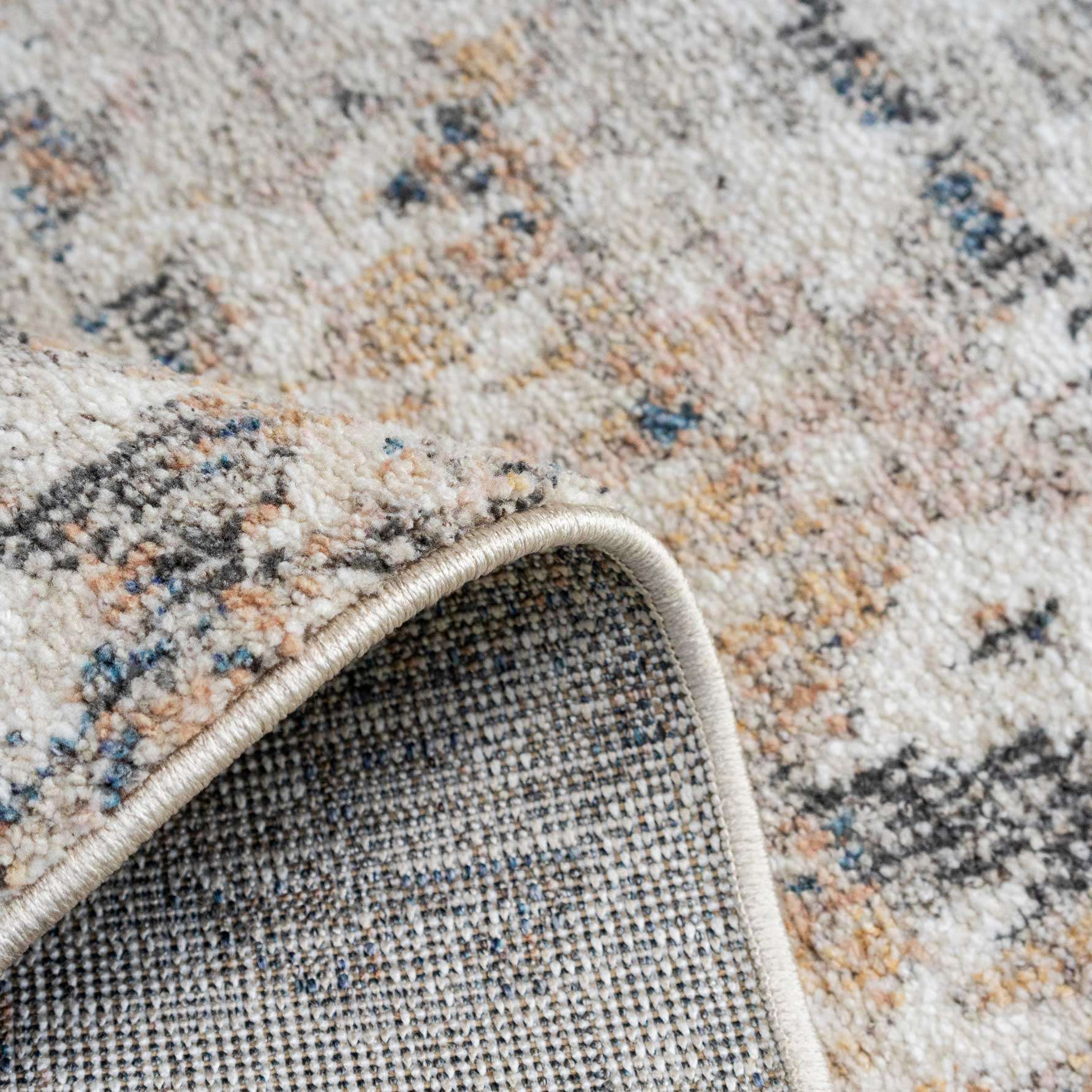 Distressed Grey Gold Diamond Hall Runner Rug