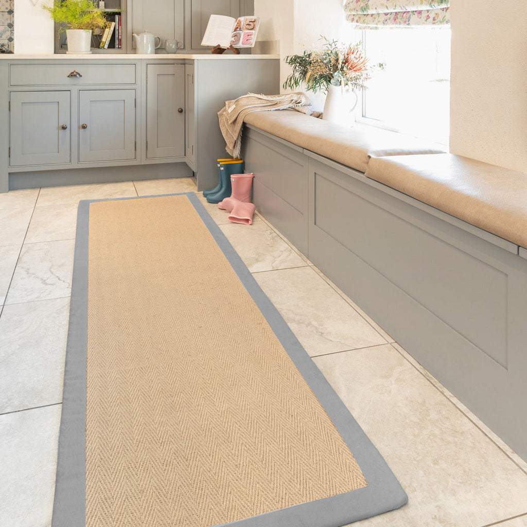 Grey Cotton Border Natural Jute Area Rug
