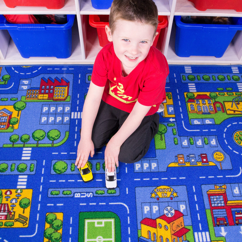 Blue Village Roads Kids Play Mat