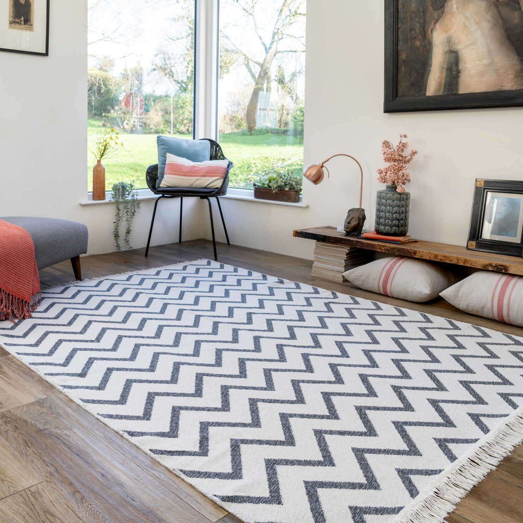 Reversible Cotton Cream Chevron Rug