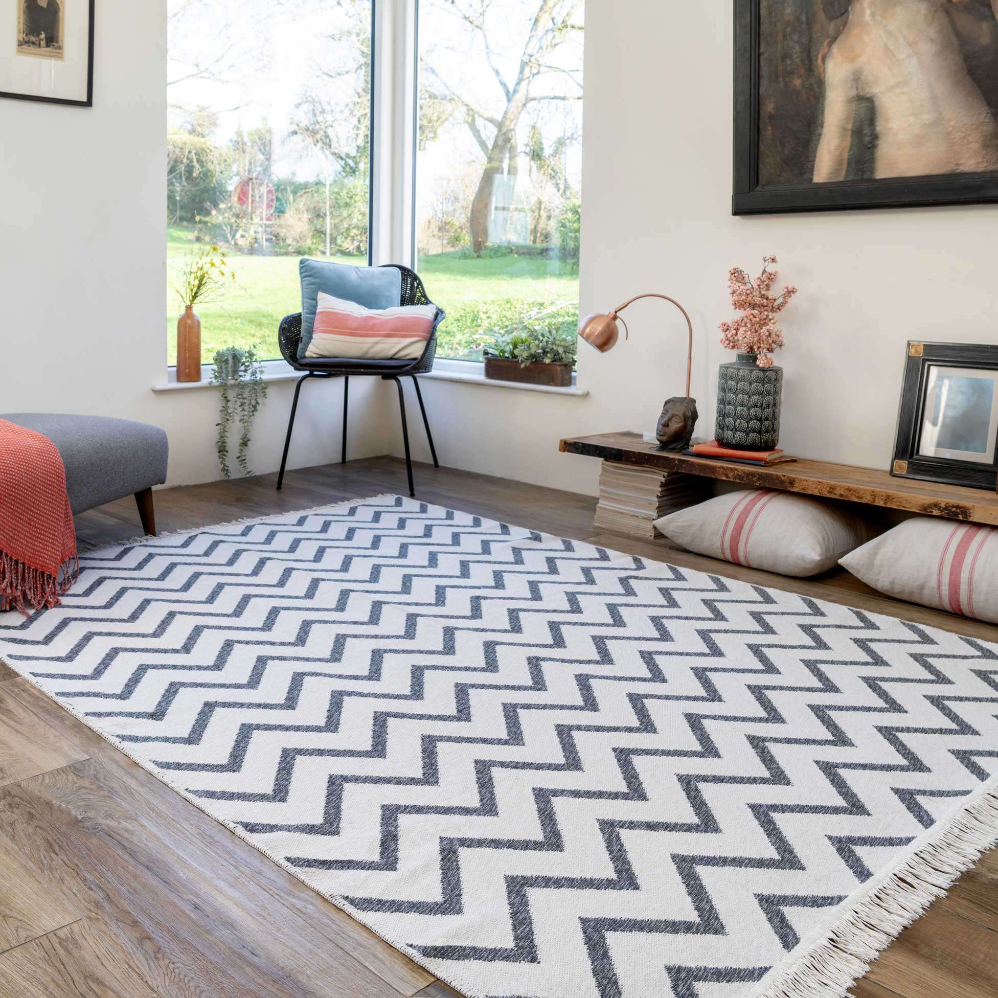 Reversible Cotton Cream Chevron Rug
