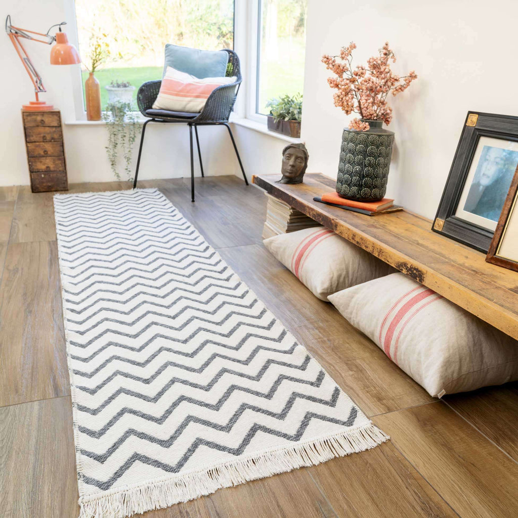 Reversible Cotton Cream Chevron Rug