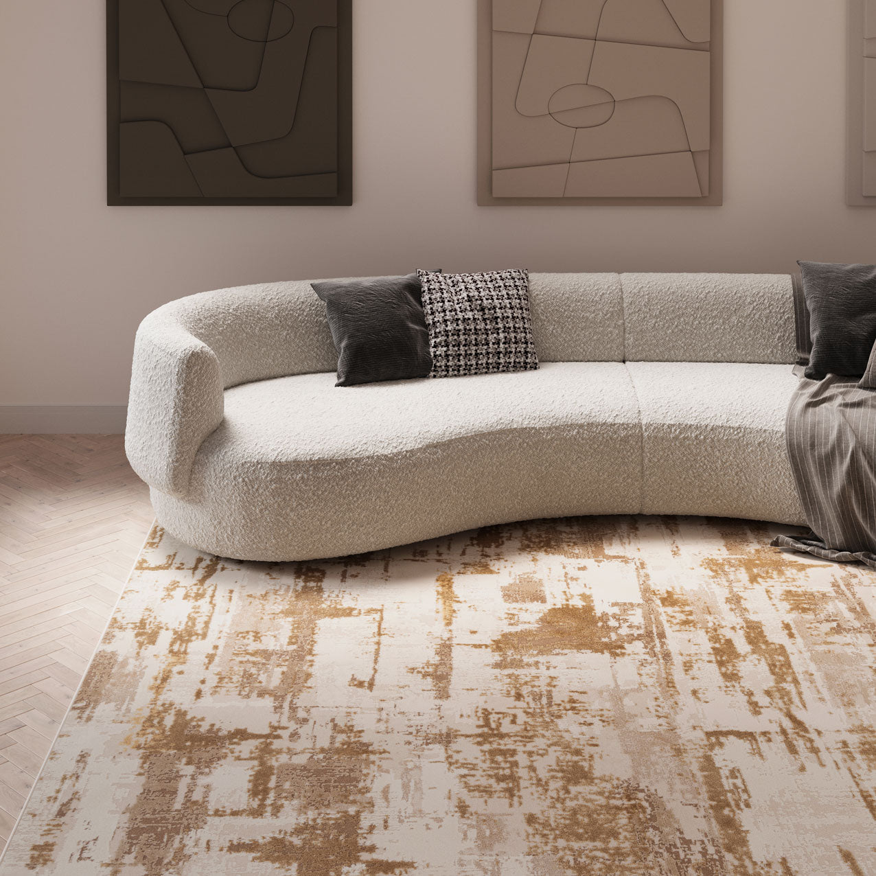 Distressed Brushstroke Beige Rug - Farah