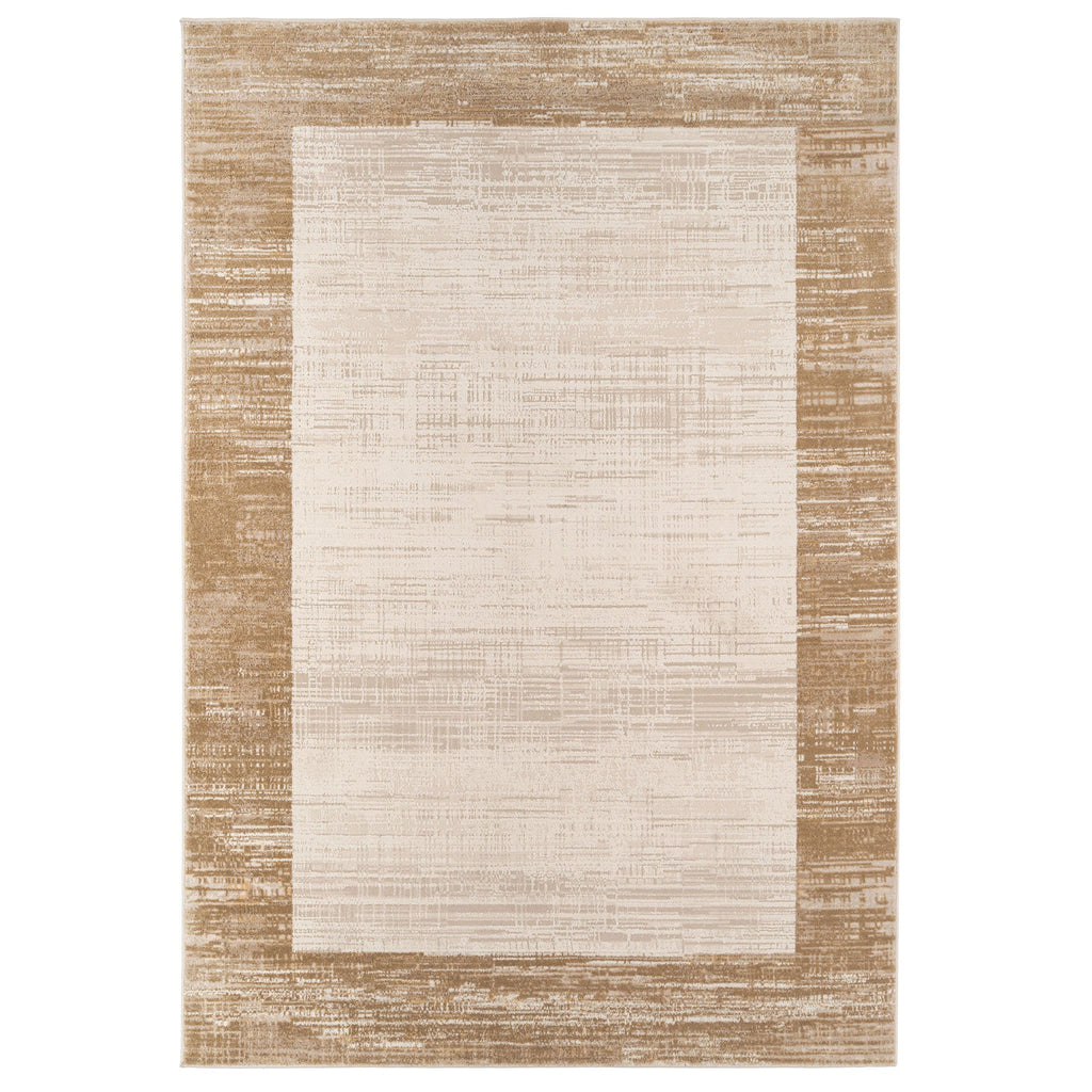 Beige Neutral Border Living Room Rug - Layla