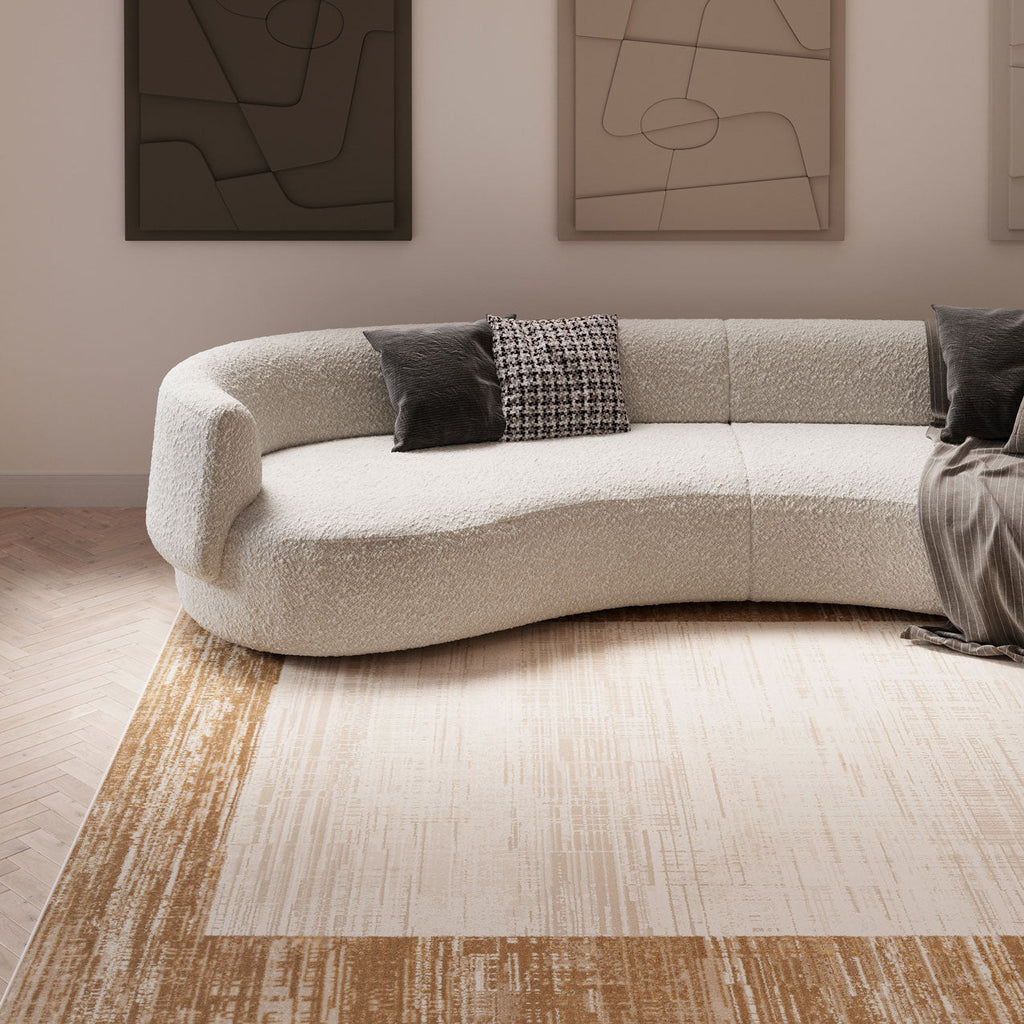 Beige Neutral Border Living Room Rug - Layla