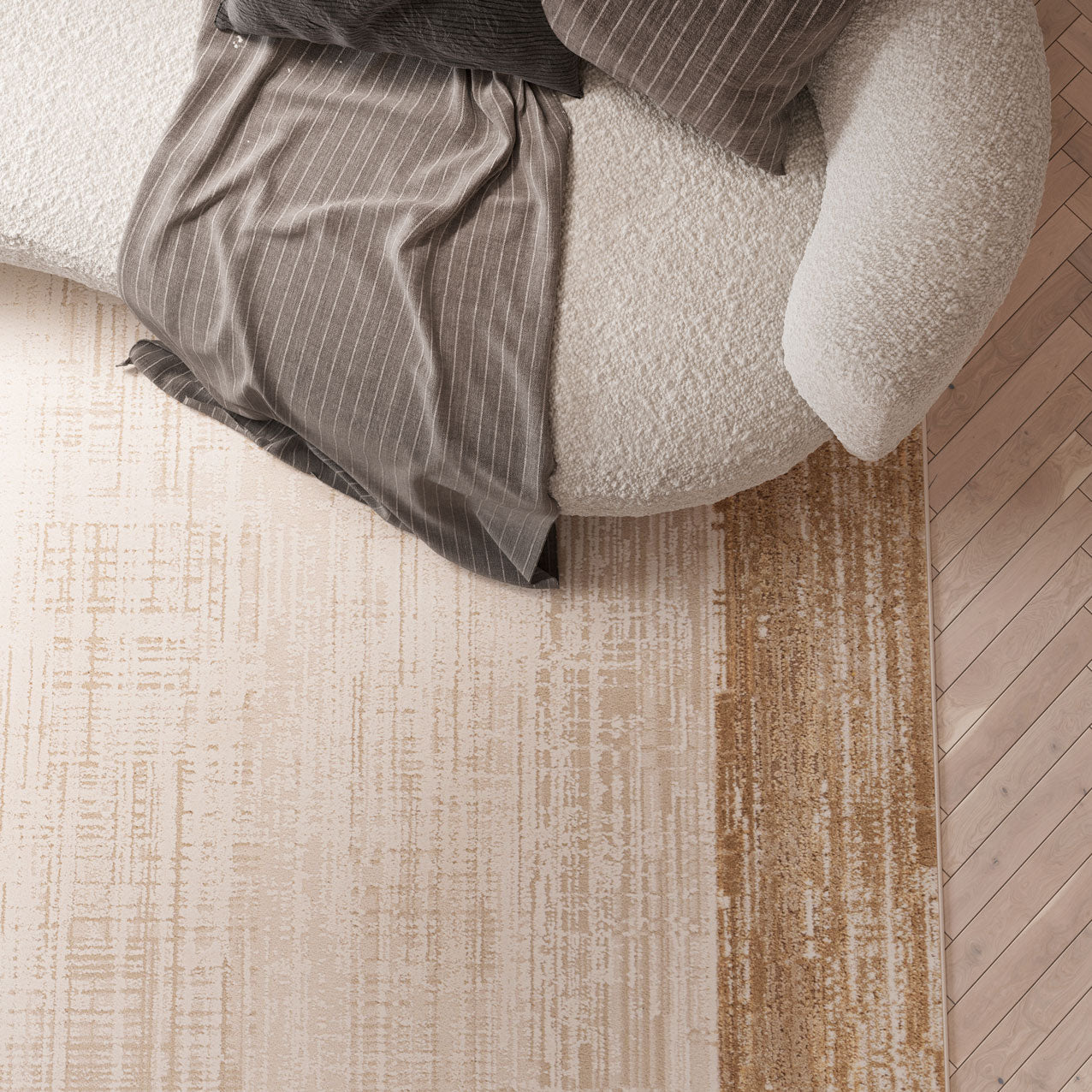 Beige Neutral Border Living Room Rug - Layla