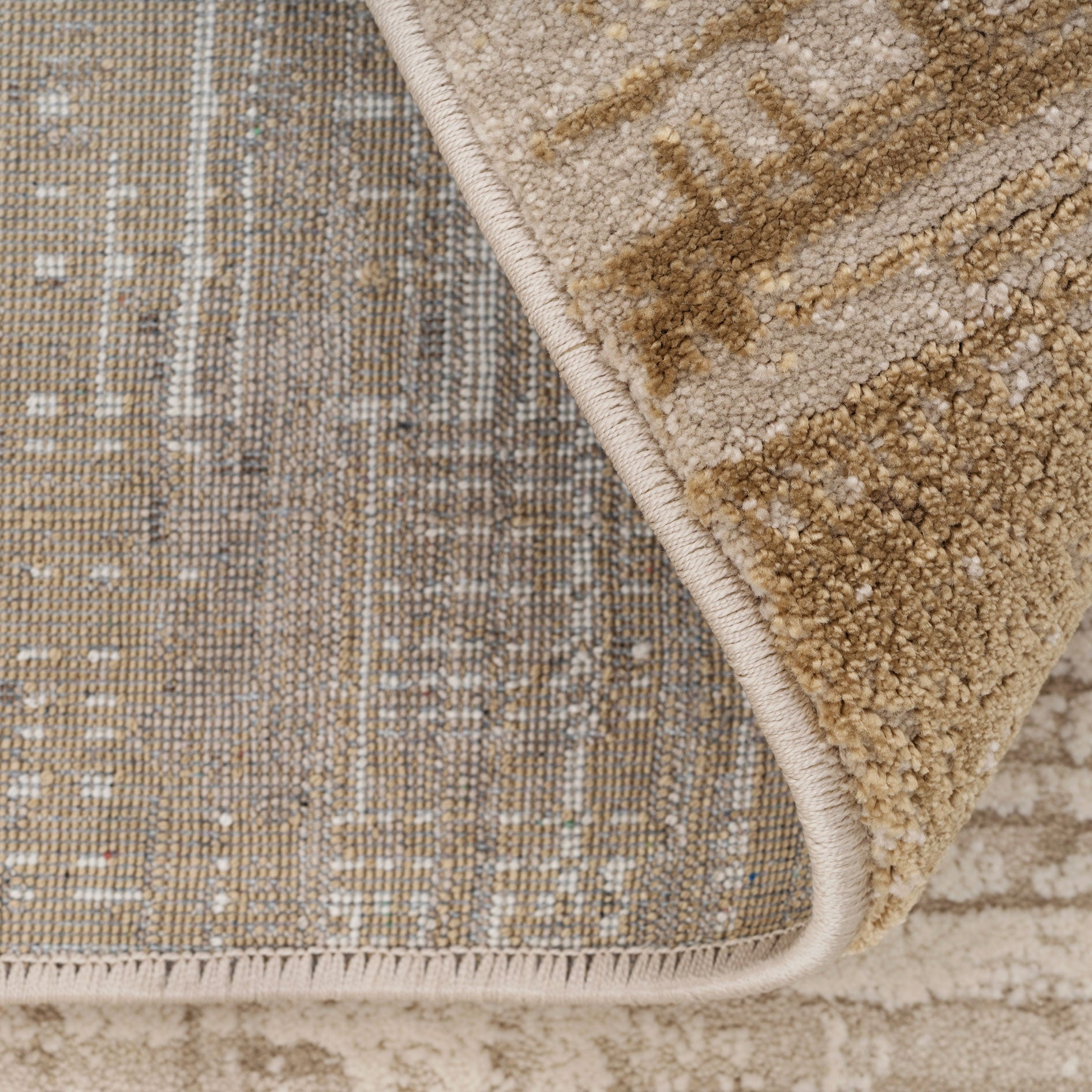 Beige Neutral Border Living Room Rug - Layla