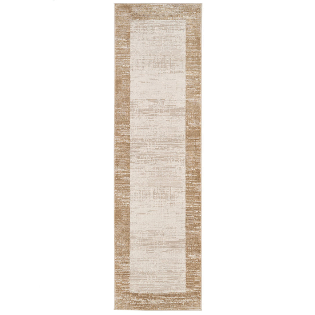 Beige Neutral Border Runner Rug