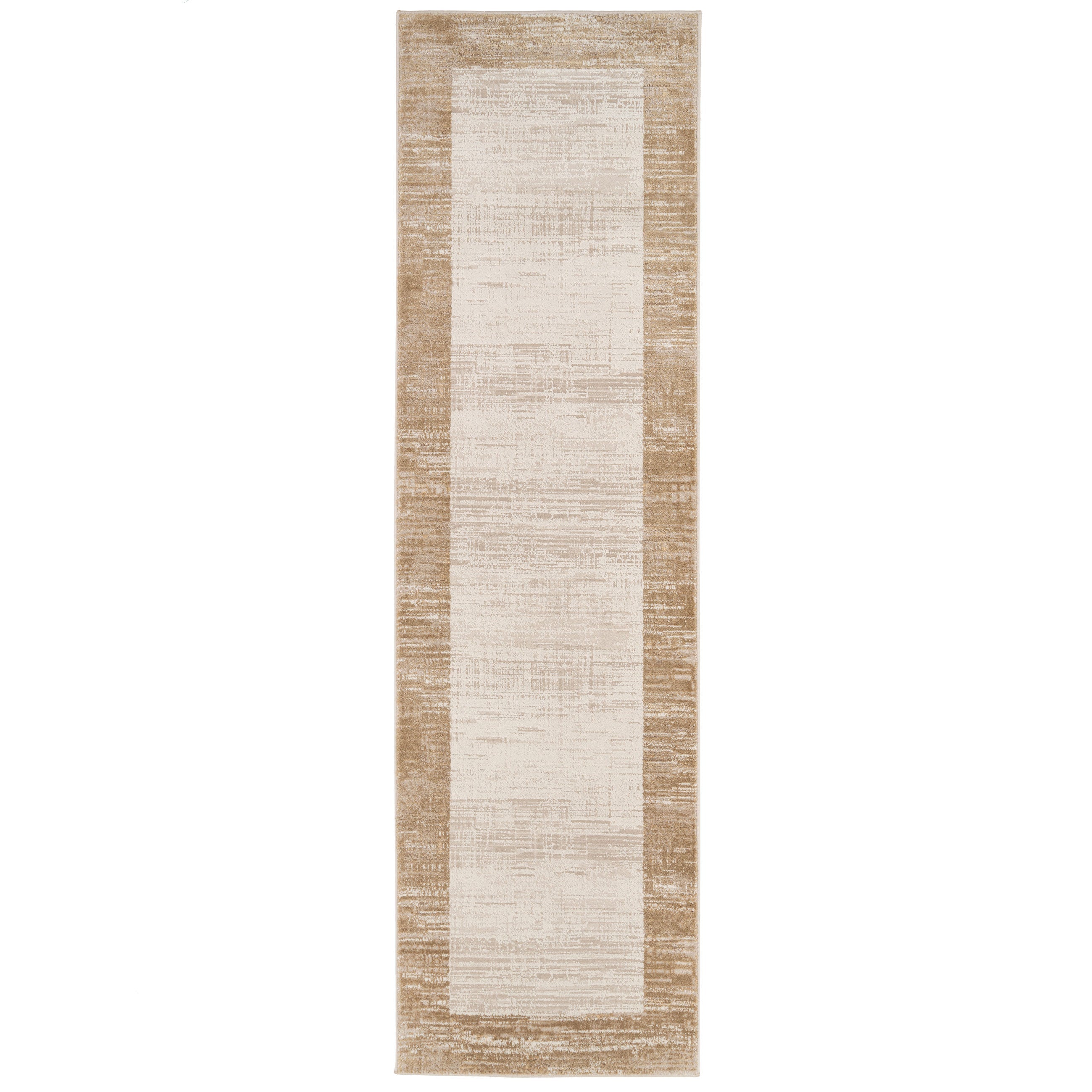 Beige Neutral Border Runner Rug