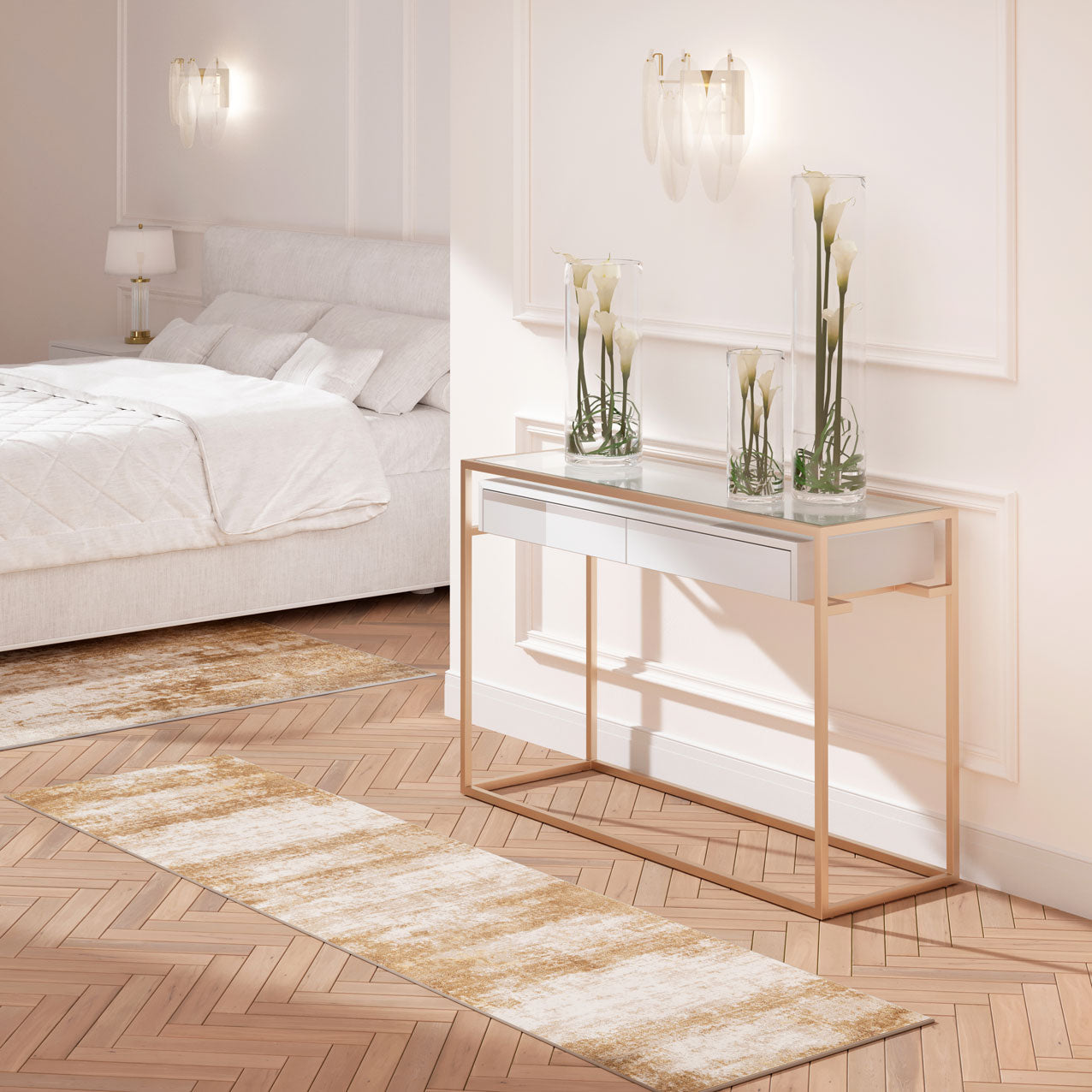 Distressed Beige Runner Rug
