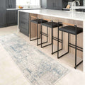 Modern Blue Distressed Abstract Kitchen Runner Rug