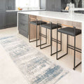 Soft Blue Distressed Abstract Kitchen Runner Rug