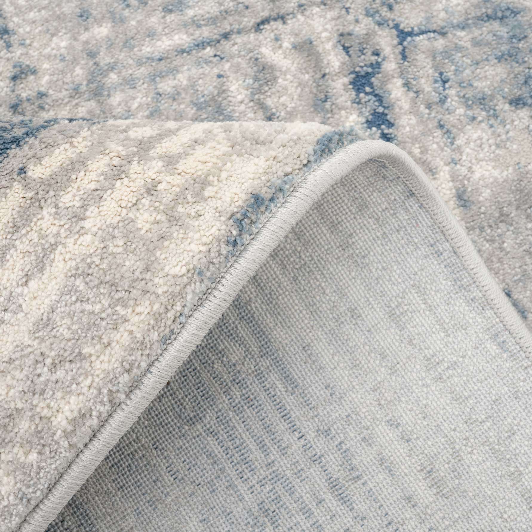 Soft Blue Distressed Abstract Kitchen Runner Rug