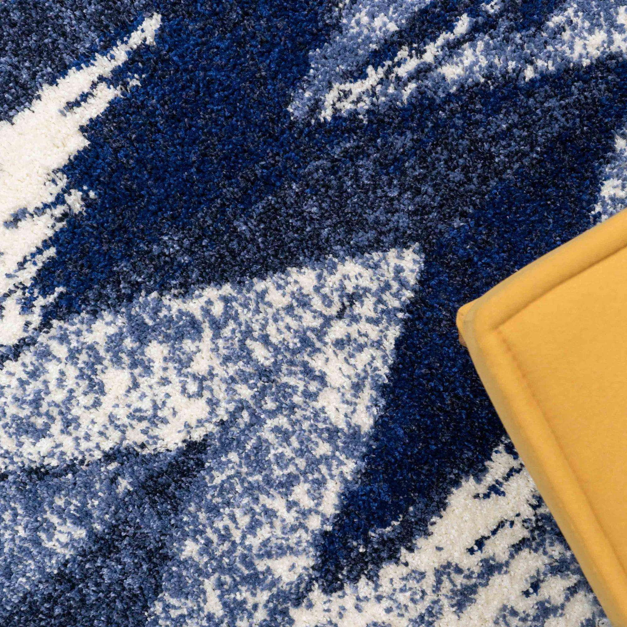 Blue Navy Chevron Mottled Shaggy Hall Runner Rug