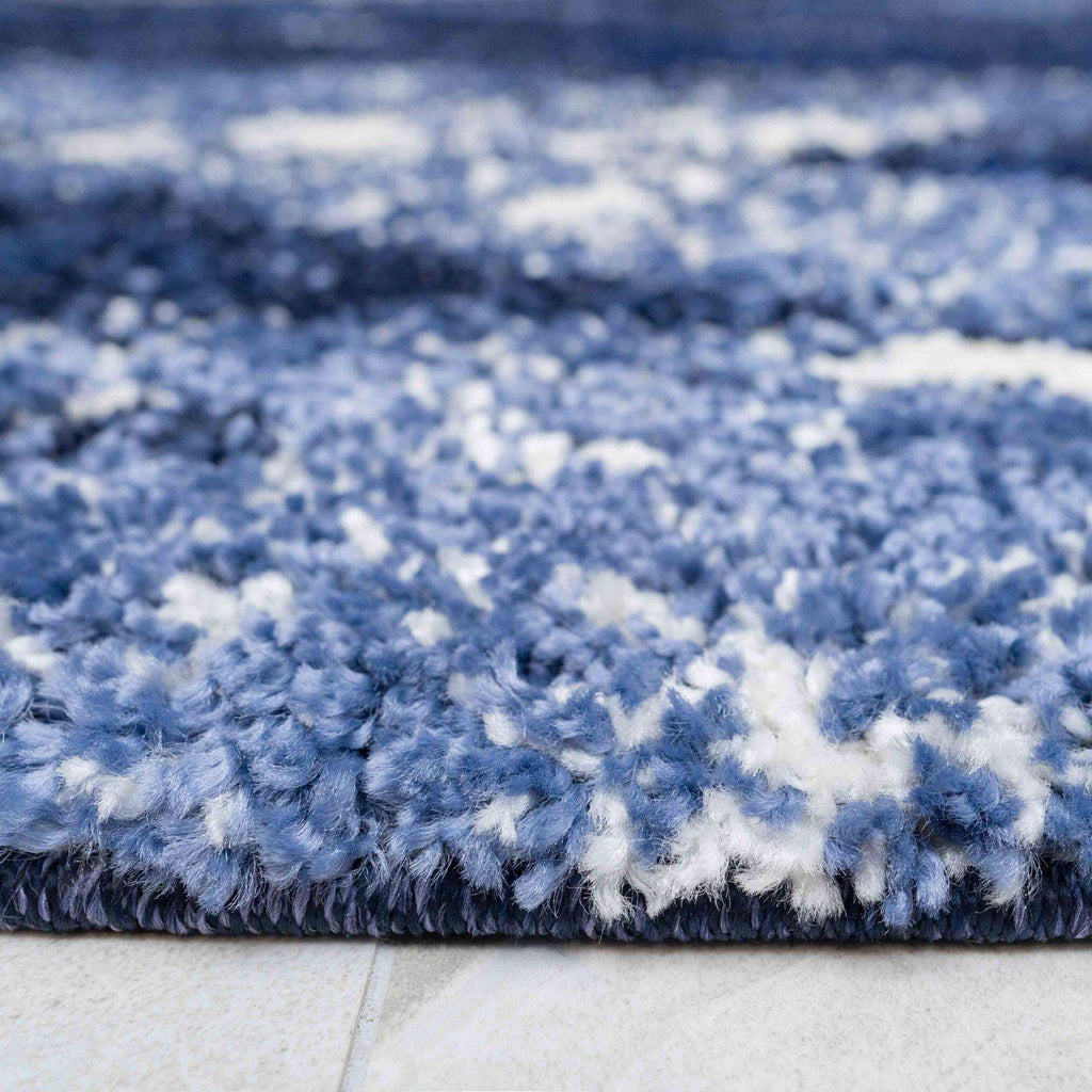 Blue Navy Chevron Mottled Shaggy Hall Runner Rug