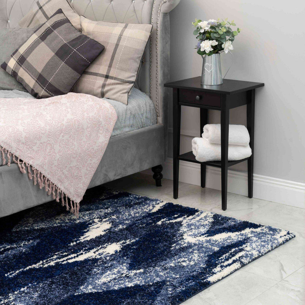 Blue Navy Chevron Mottled Shaggy Hall Runner Rug