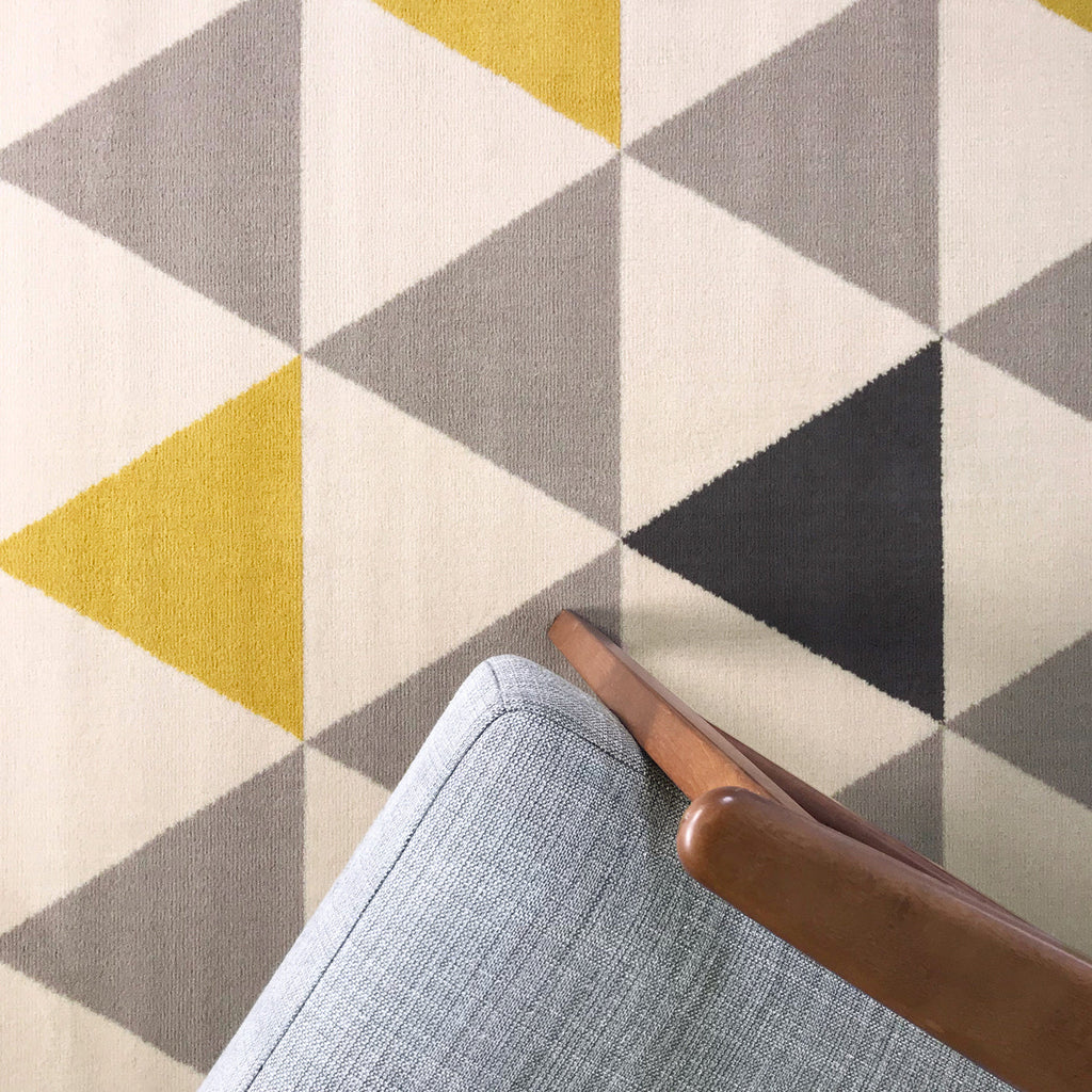 Large Yellow Grey Geometric Triangle Rug