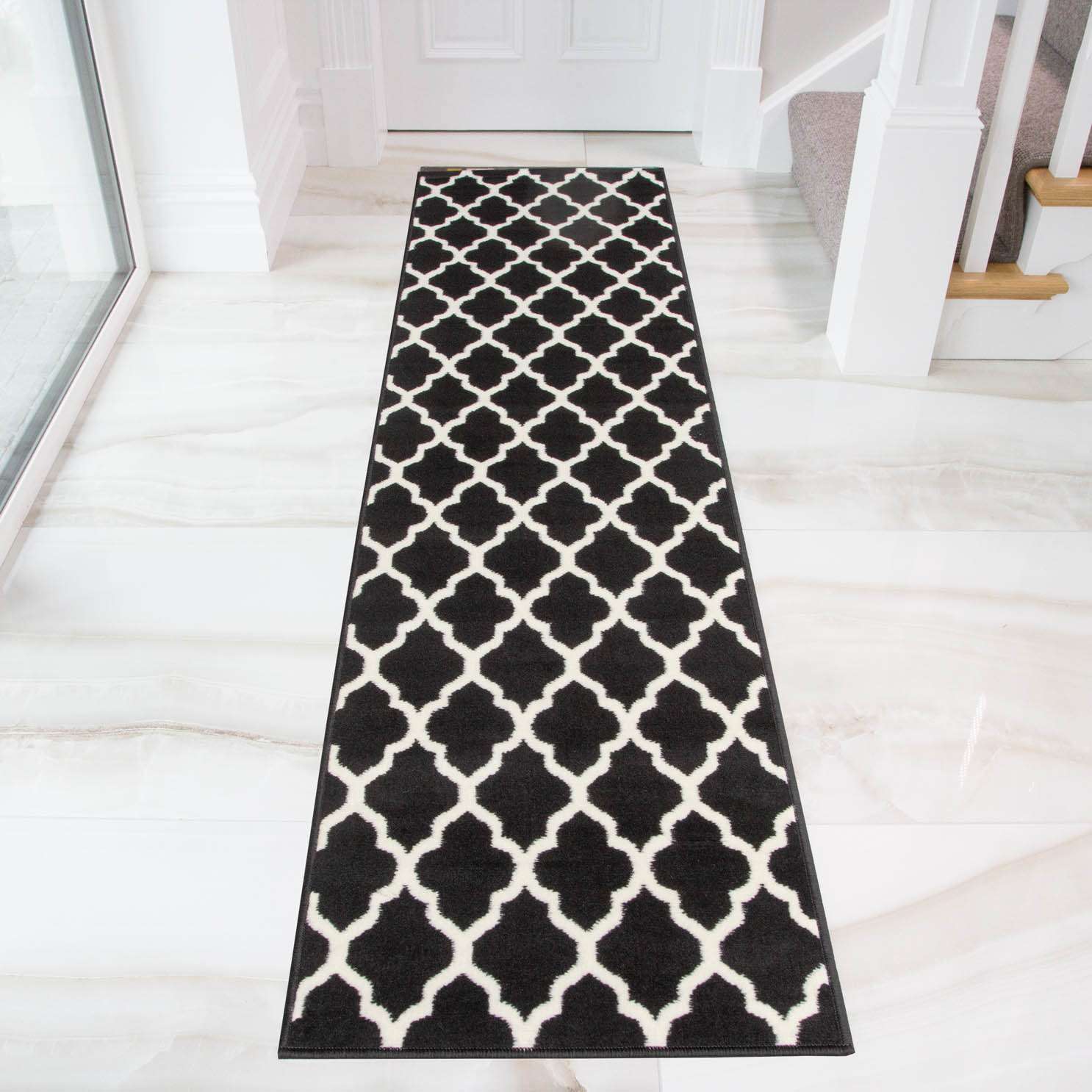 Black Moroccan Trellis Living Room Rug