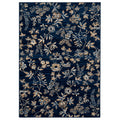 Navy Blue Gold Floral Living Room Rug