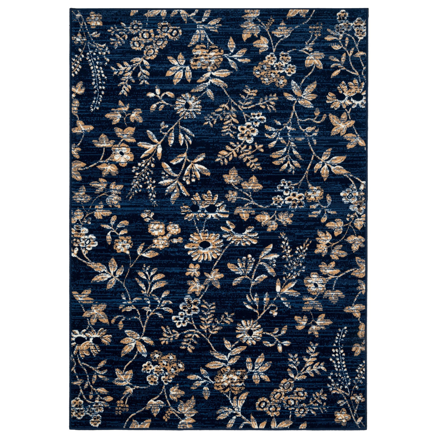 Navy Blue Gold Floral Living Room Rug