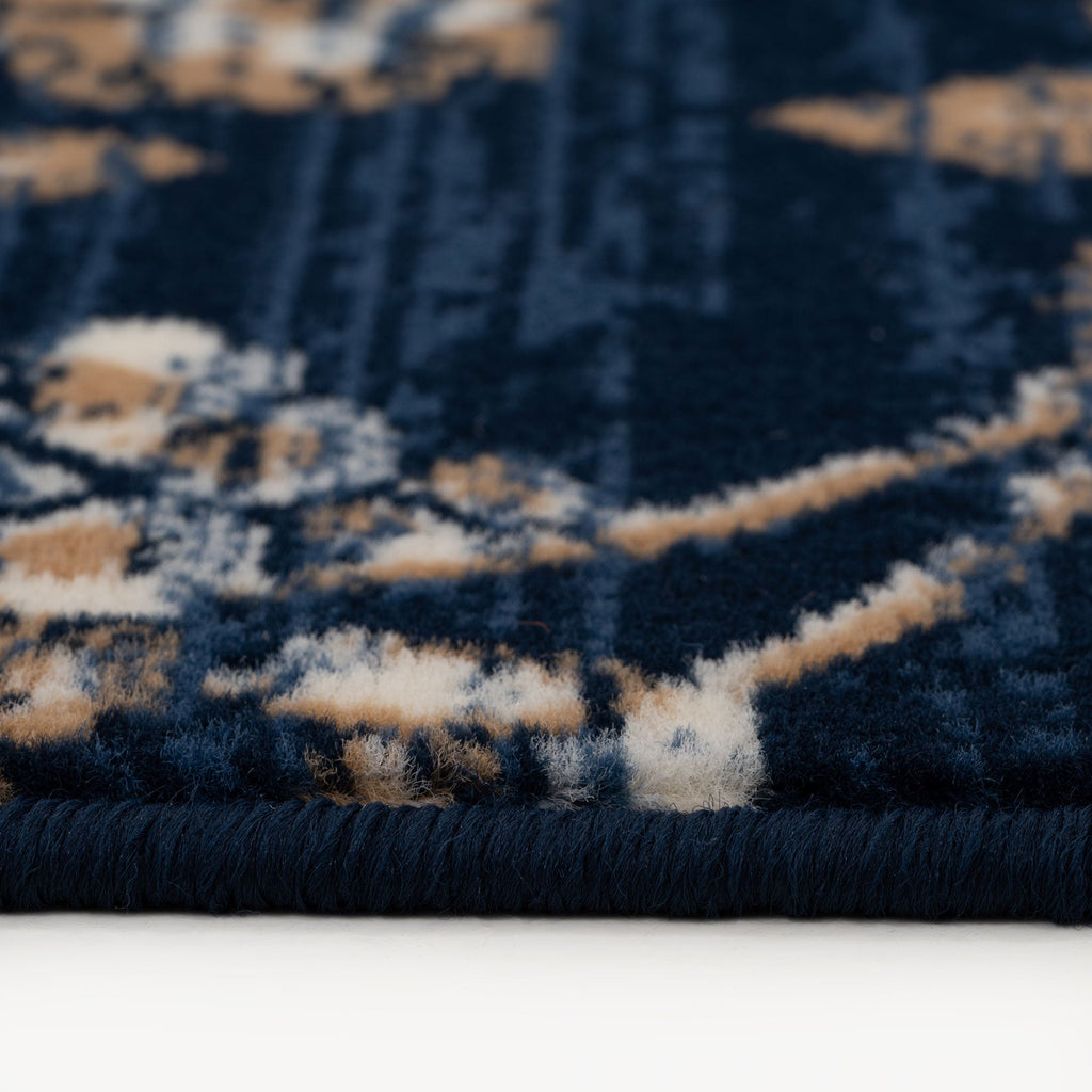 Navy Blue Gold Floral Living Room Rug