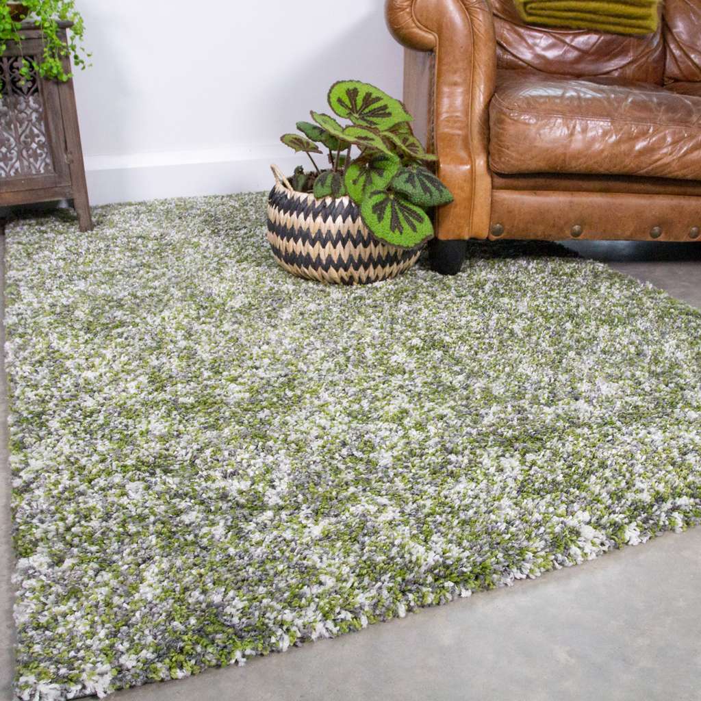 Mottled Dark Green Shaggy Rug for Living Room