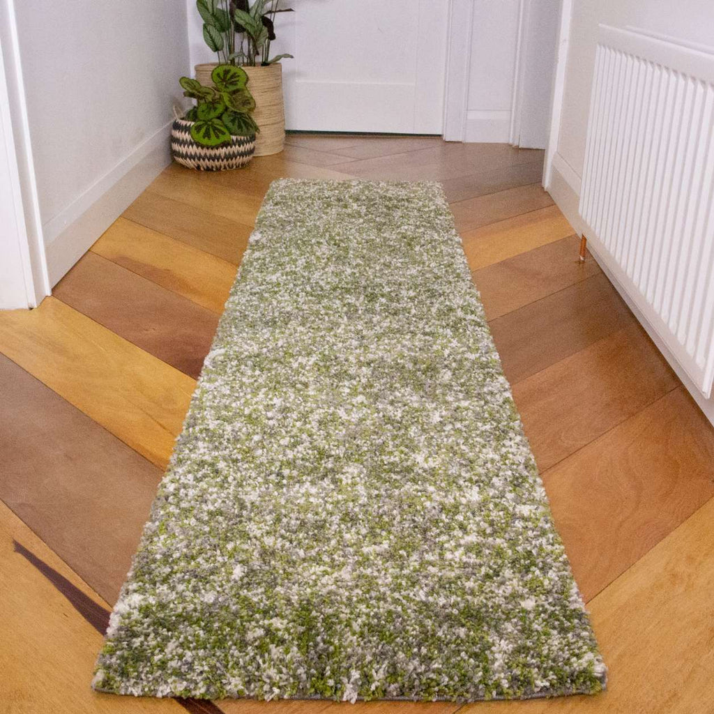 Mottled Dark Green Shaggy Rug for Living Room